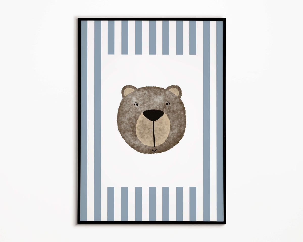 Bear Print - Blue Stripes
