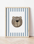 Bear Print - Blue Stripes