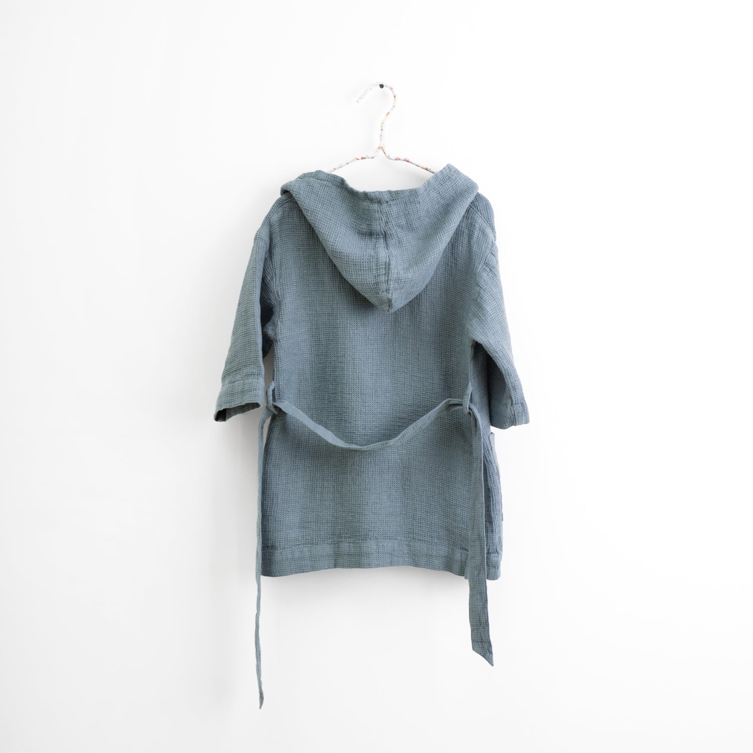 Linen Bathrobe for Kids in Blue Fog