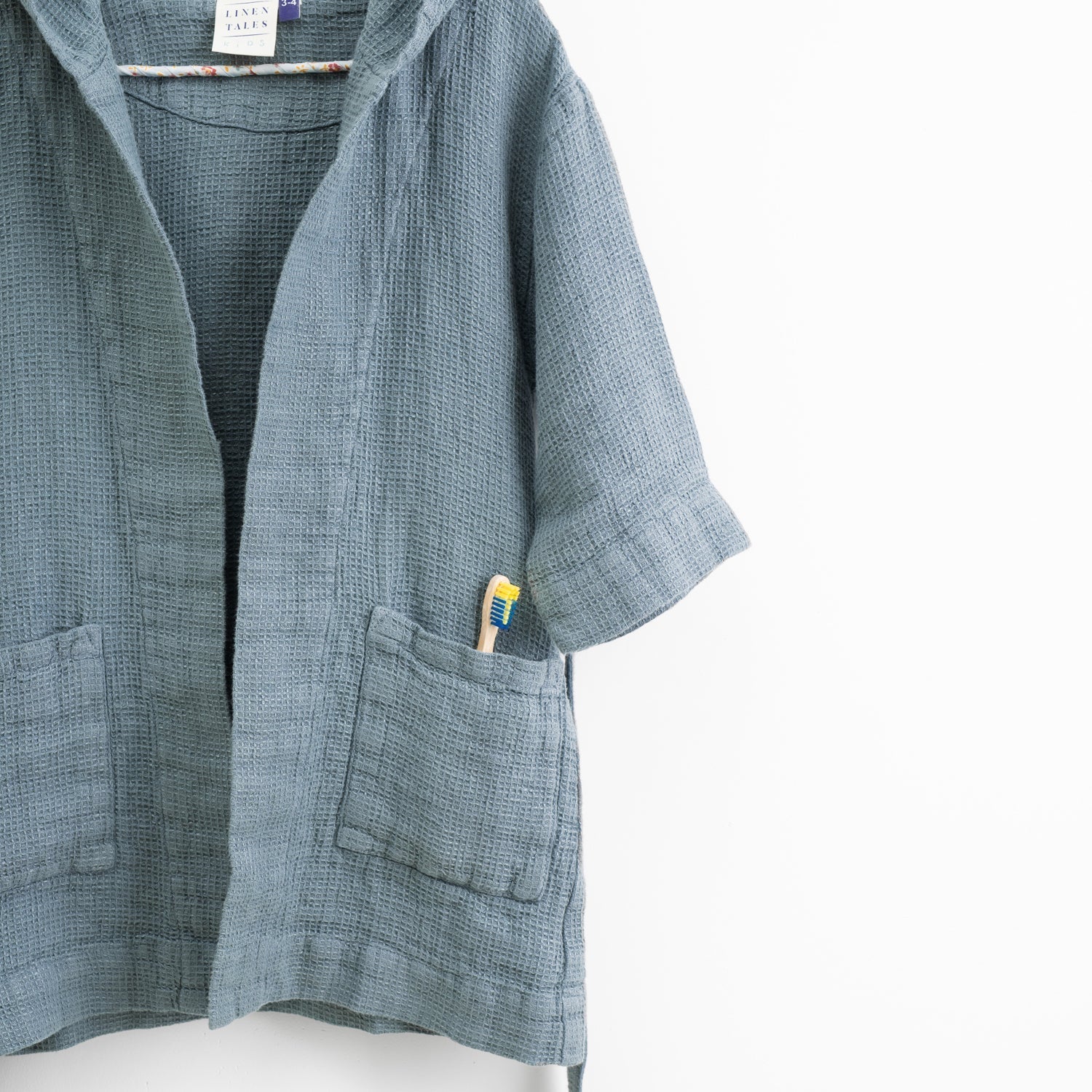 Linen Bathrobe for Kids in Blue Fog
