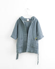 Linen Bathrobe for Kids in Blue Fog