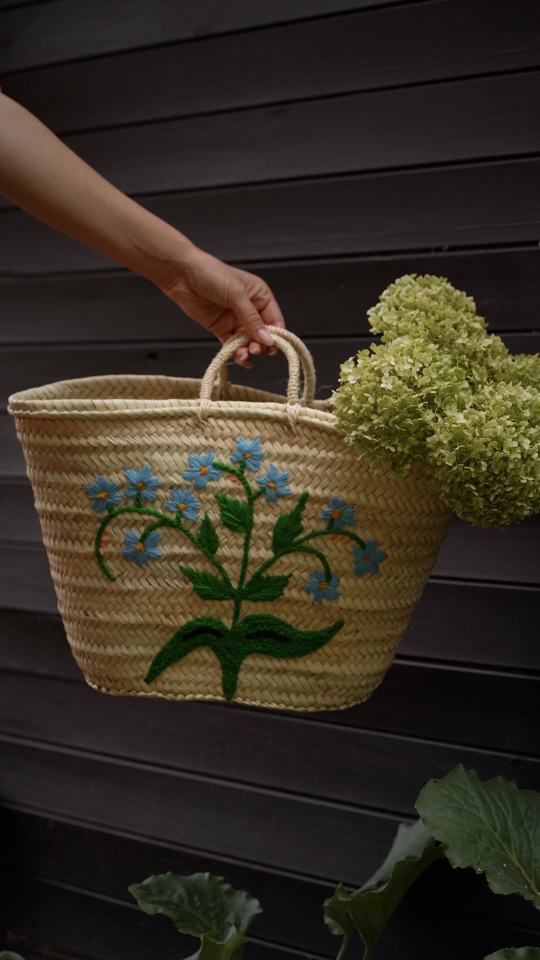 Handwoven Blue Meadow Straw Shopper