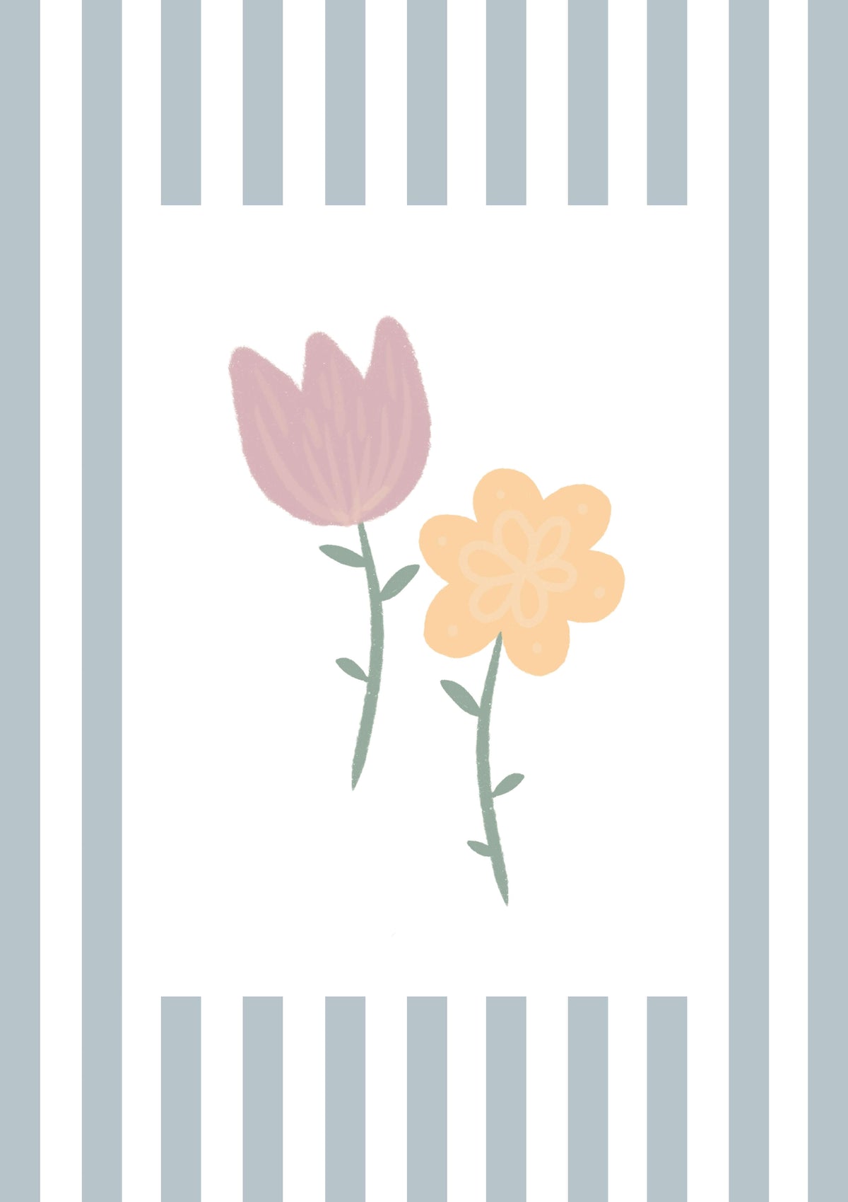 Flowers Print - Pale Blue Stripes