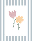 Flowers Print - Pale Blue Stripes