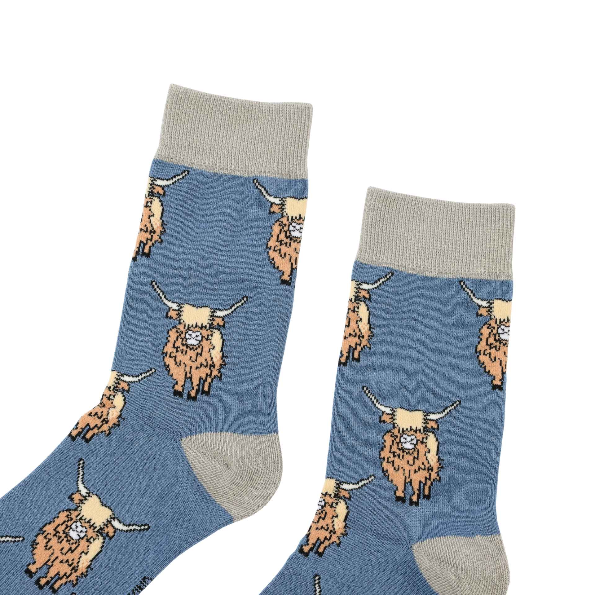 Highland Cow Bamboo Socks in Blue