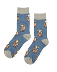 Highland Cow Bamboo Socks in Blue