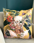 Large Yellow Cushion Watercolour skull design 'Boto Cushion' in Vegan friendly Suede