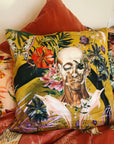 Large Yellow Cushion Watercolour skull design 'Boto Cushion' in Vegan friendly Suede