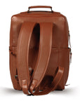 Premium tan leather backpack, sustainable recycled materials, handcrafted full-grain cowhide, spacious laptop sleeve, durable antique brass hardware, stylish travel companion by Bethikal at brixbailey.com