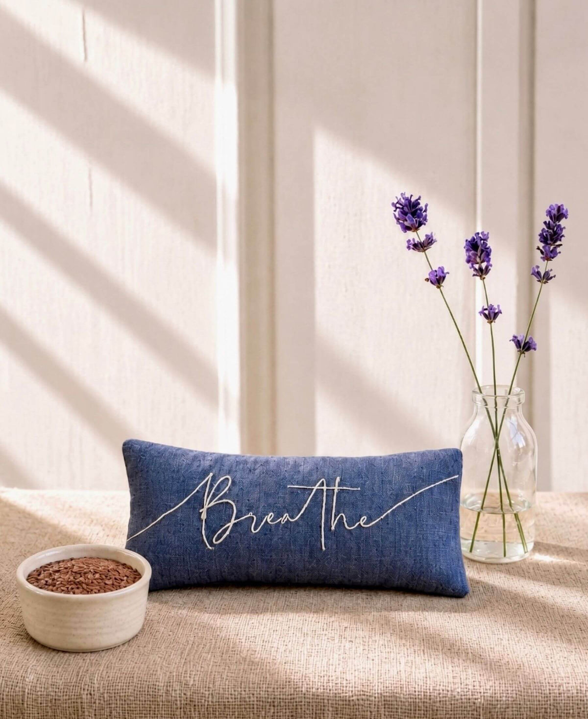 Breathe Embroidered Linen and Lavender Eye Pillow