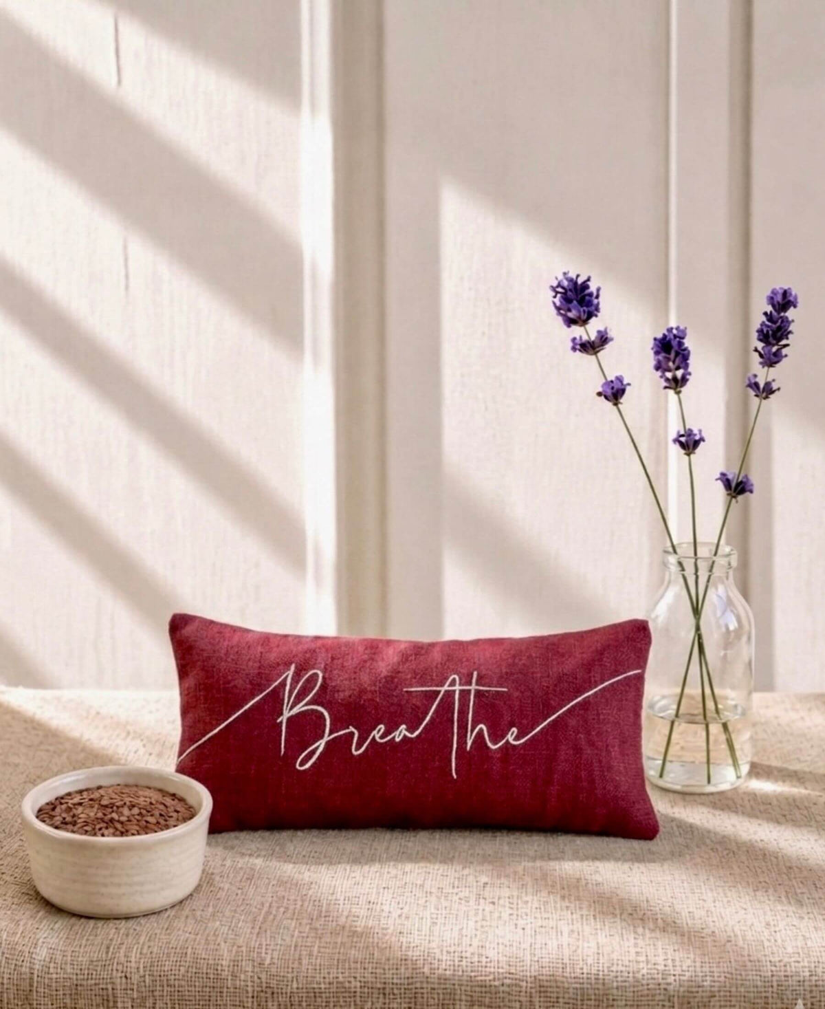 Breathe Embroidered Linen and Lavender Eye Pillow