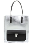 Silver Metallic Leather Tote Bag with Handles