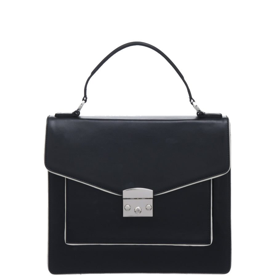 Black Piñatex™ Leather Piped Leather Handbag  Brix and Bailey