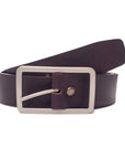 Lucille - Cognac Leather Dress Belt with Rectangle Buckle - Made in Canada