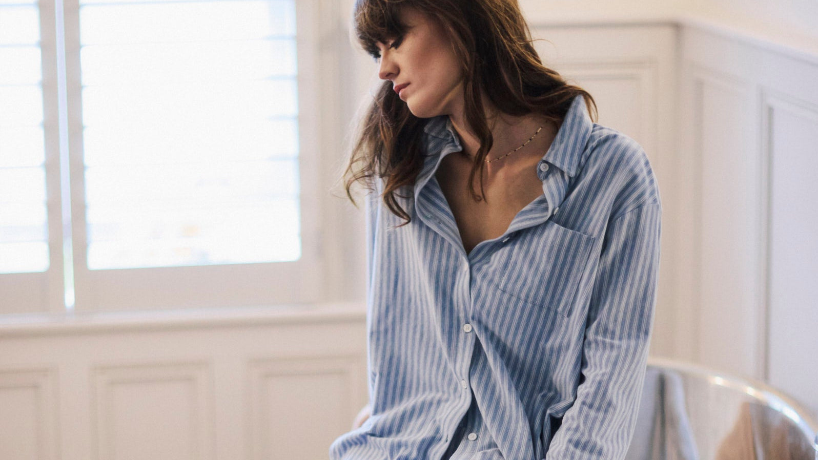 Brushed Organic Cotton Jersey Striped Boyfriend-Shirt PJ Set