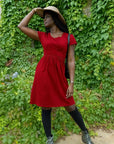 Burgundy Cotton Breastfeeding Dress | Nursing Dress | Knee Length Feeding Dress