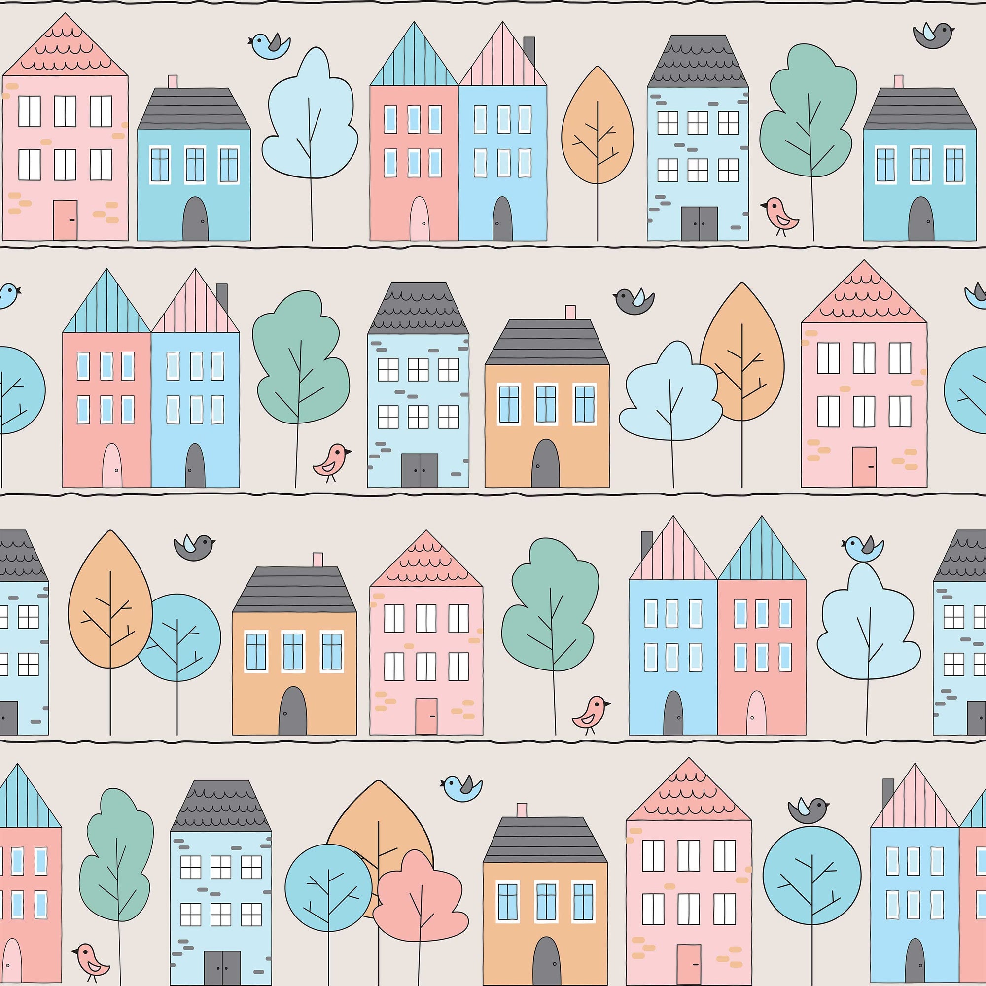 Bustle Toy Town Wallpaper for Children