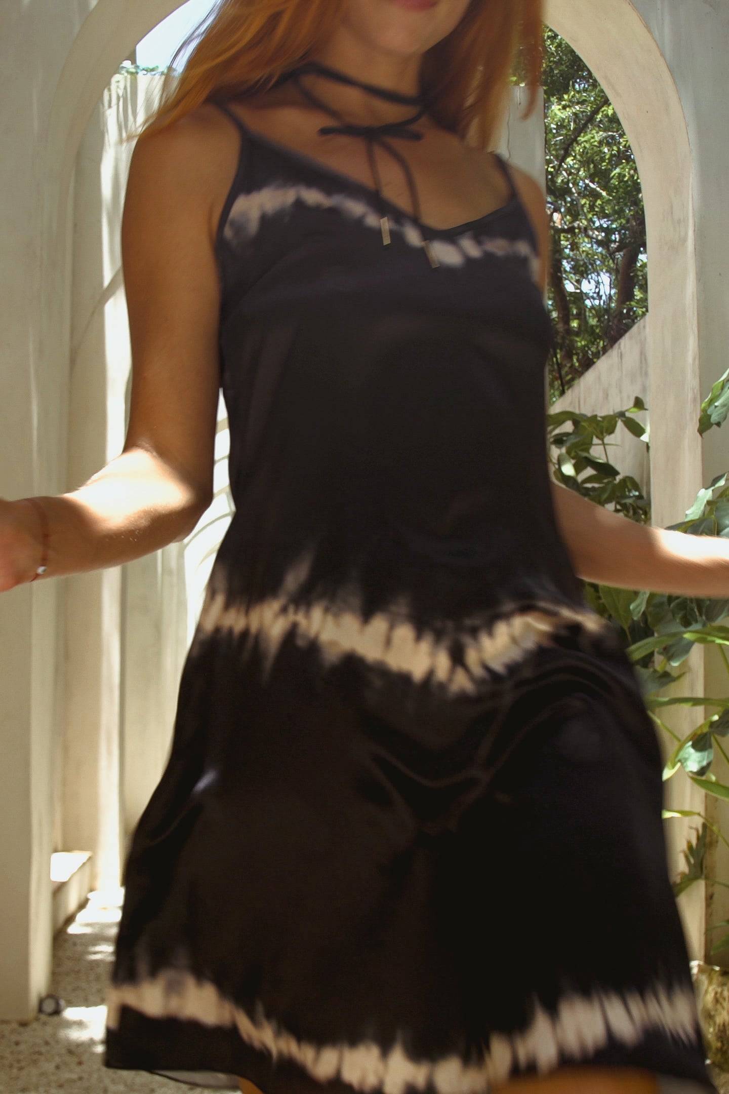 Vela Silk Dress in Black Shibori