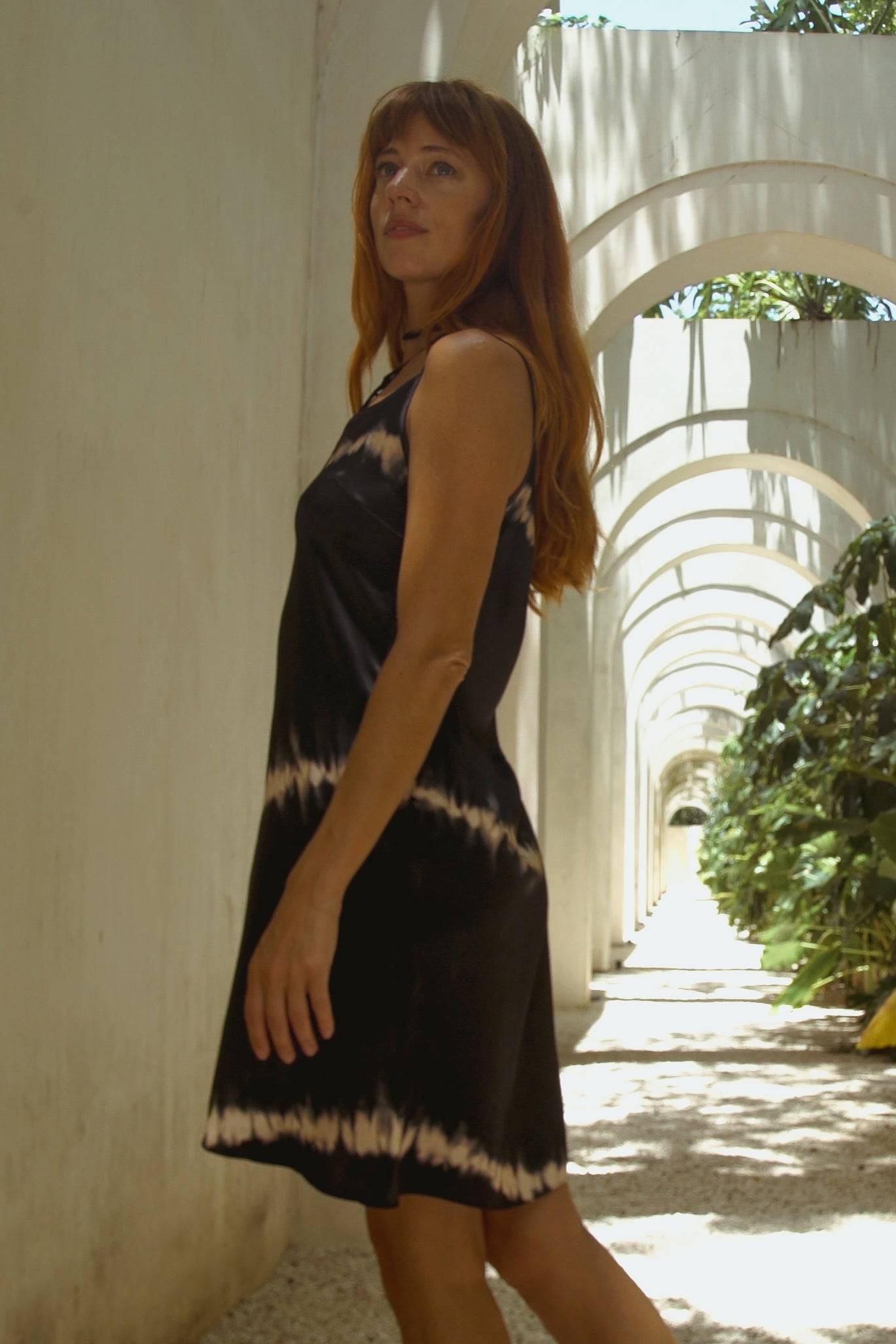Vela Silk Dress in Black Shibori