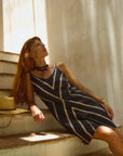Vela Silk Slip Dress in Striped Shibori