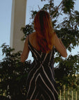 Vela Silk Slip Dress in Striped Shibori