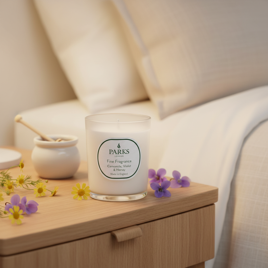 FINE FRAGRANCE 180G CANDLE CAMOMILE, VOILET & HONEY