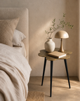 Brass Clover Side Table | Etched Top & Black Iron Legs