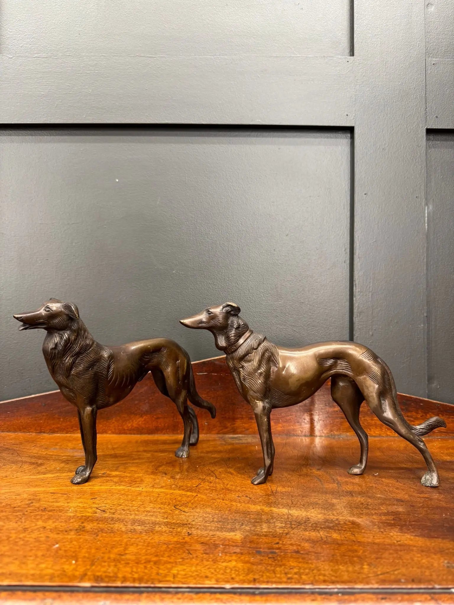 Pair Of Bronze Greyhound Figurines / Bronze Dog Ornaments / Dog Statue