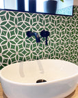 Luxury Petal porcelain hex tiles in pastel, green, and black, premium anti-slip outdoor and indoor tiles by Maria Starling Design at brixbailey.com