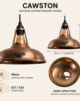 Cawston Antique Copper Coolicon Lampshade Pendant Light - 11 Inch