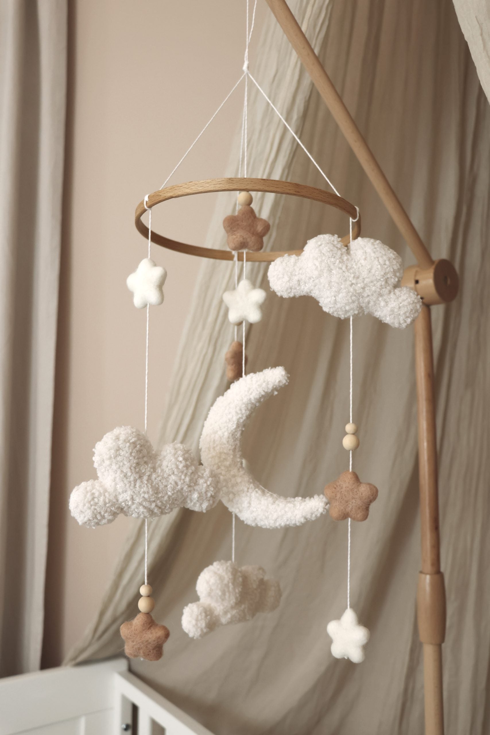 Handmade fluffy clouds baby mobile-4