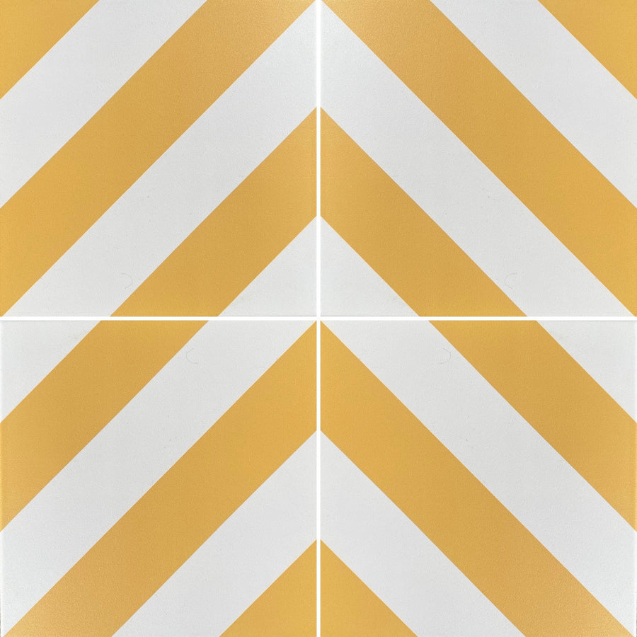 Premium yellow stripe porcelain tile, luxury chevron pattern, durable indoor outdoor anti-slip tile, best-selling bold design by Maria Starling Design at brixbailey.com