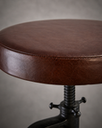 Vice Clamp Adjustable Stool | Cast Iron Industrial Seat | Leather Top