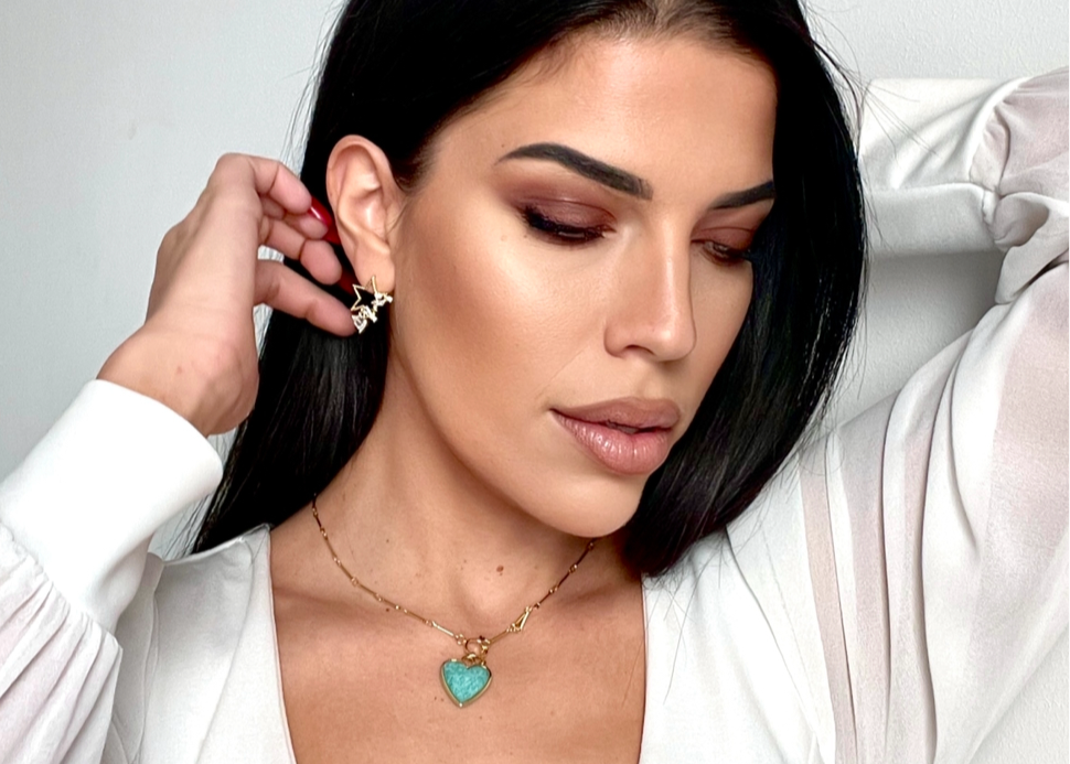 Luxe 18k Gold Plated Turquoise T Bar Heart Necklace