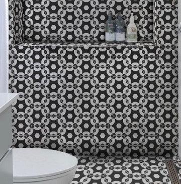 Lana luxury porcelain hex floor tiles, premium anti-slip outdoor and indoor tiles, stylish geometric pattern, best-selling trending design by Maria Starling Design at brixbailey.com