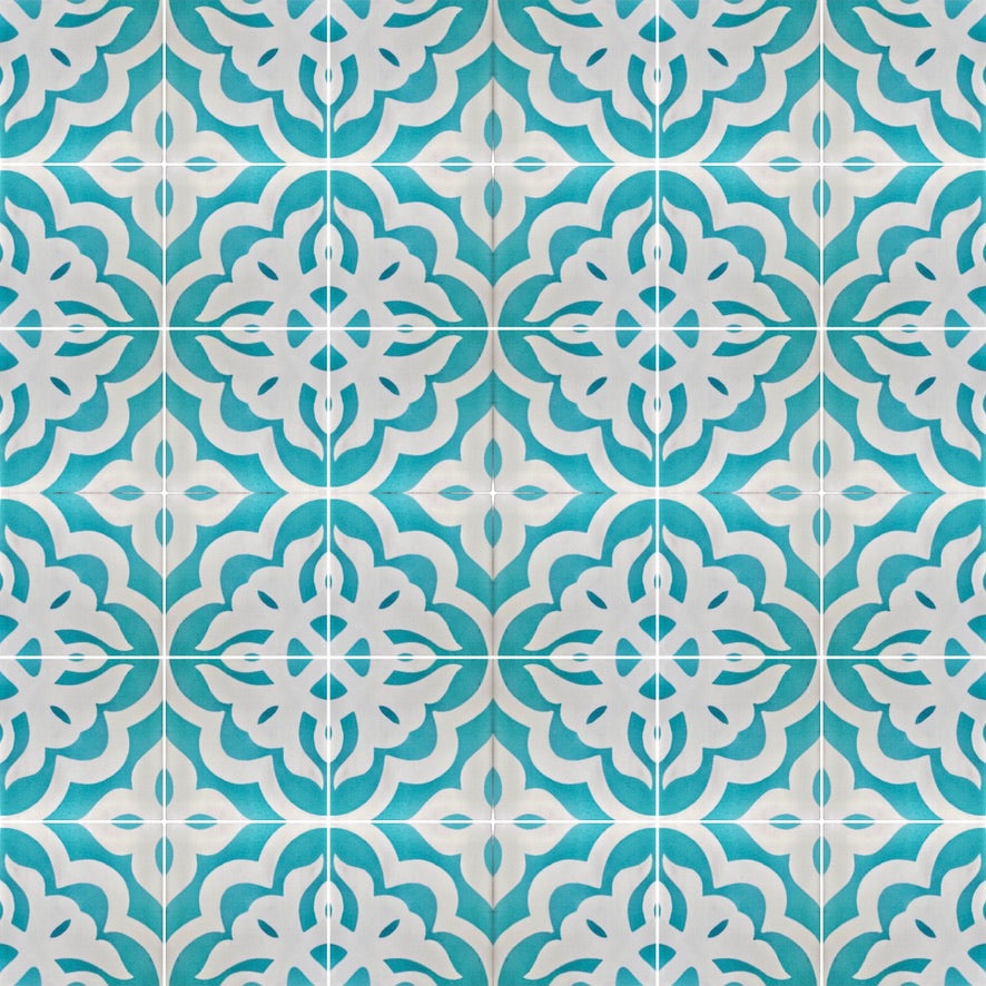 Turquoise glazed ceramic wall tile, Isla collection, handcrafted luxury Moroccan-inspired patterned tile, premium UK-made decor by Maria Starling Design at brixbailey.com