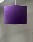 Purple velvet drum lampshade/ ceiling shade with a white lining