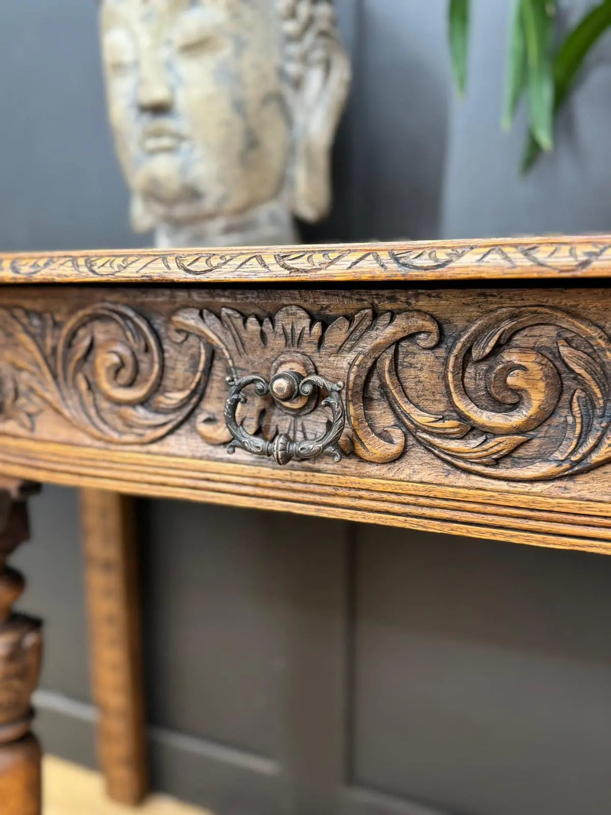Antique Carved Oak Side Table Console Table Hall Table Drawer Desk Furniture