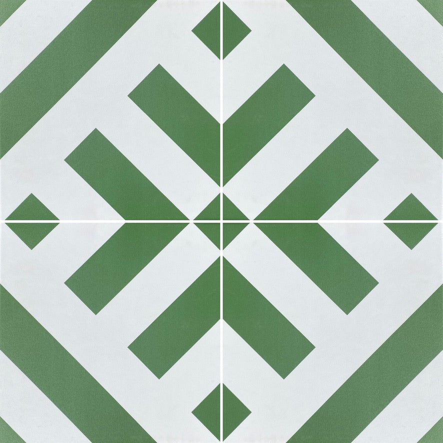 Yellow Geometric Porcelain Tile, Premium Bold Green Stripe Pattern, Durable Indoor Outdoor Anti-Slip Tile, Luxury Handcrafted Design by Maria Starling Design at brixbailey.com