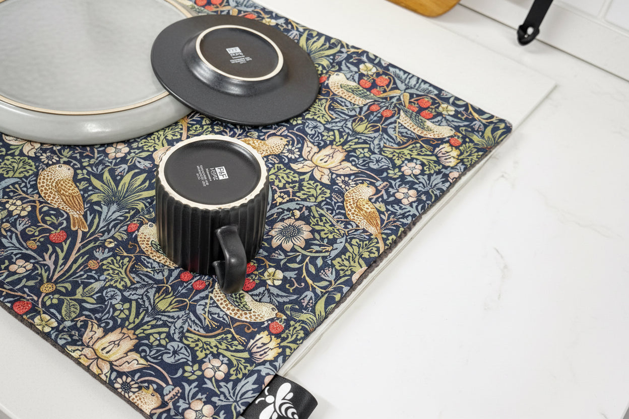 Strawberry Thief Red Drying Mat