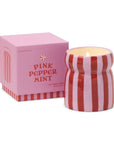 Cabana Red/Pink Striped Ceramic Candle In Pink Peppermint