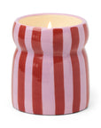 Cabana Red/Pink Striped Ceramic Candle In Pink Peppermint