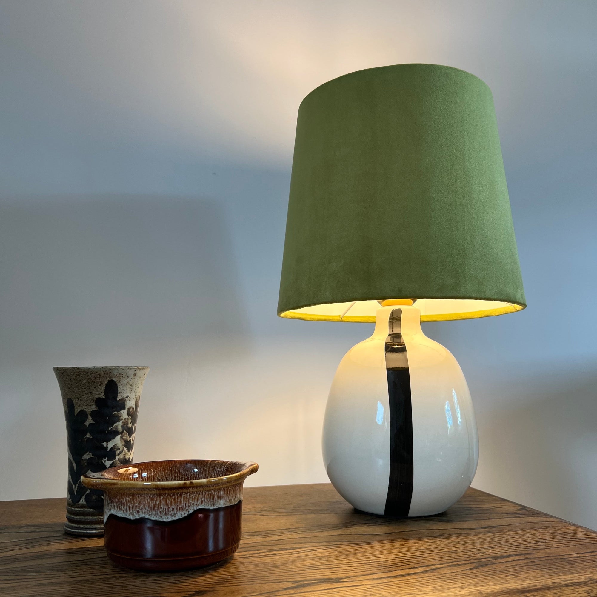 Olive Green Velvet Lampshade | French Drum Ceiling Light Shade | Bespoke Handmade Empire Lampshade