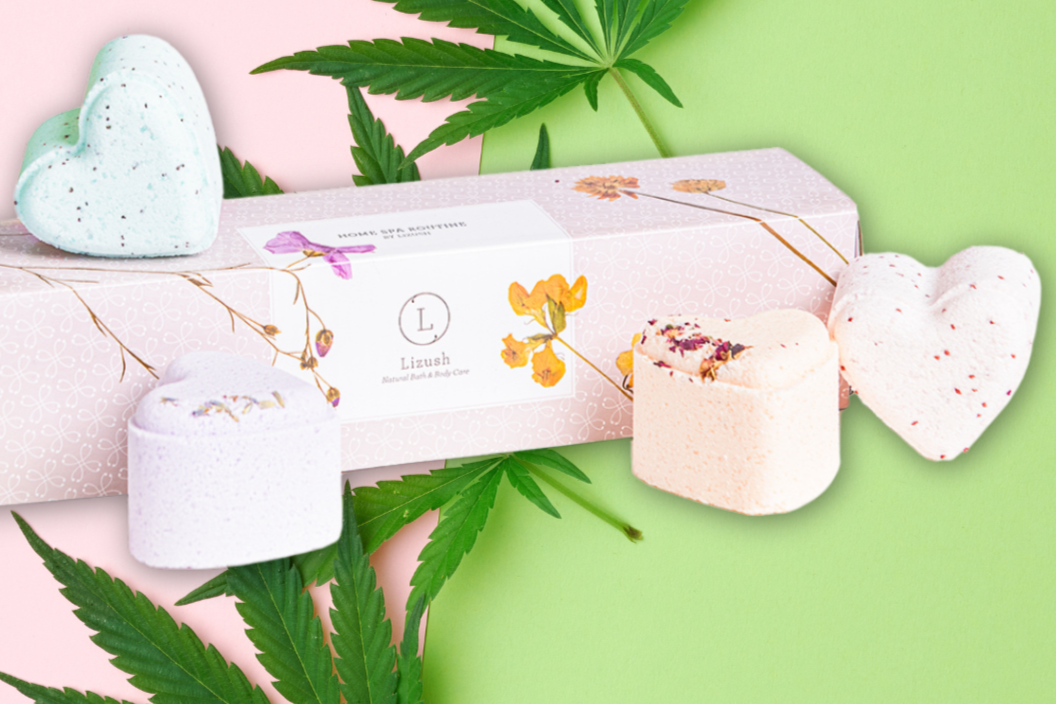 Valentine's Bath Bombs with CBD -  5 Hearts Shaped with CBD - in a Gift Box (THC free)-0