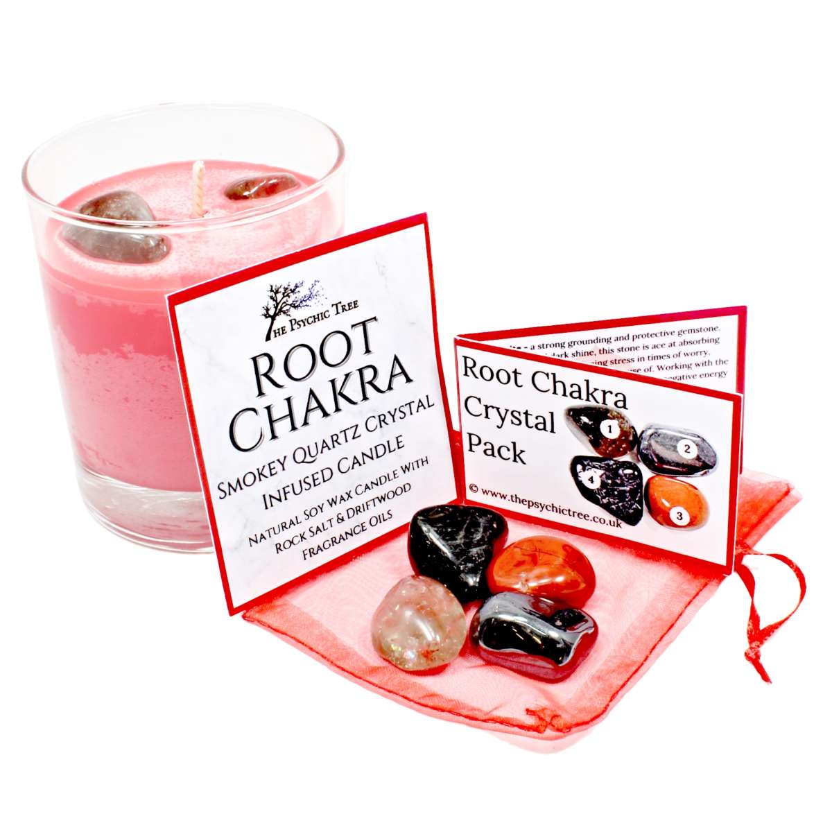 Root Chakra Healing Crystal &amp; Candle Combination Pack