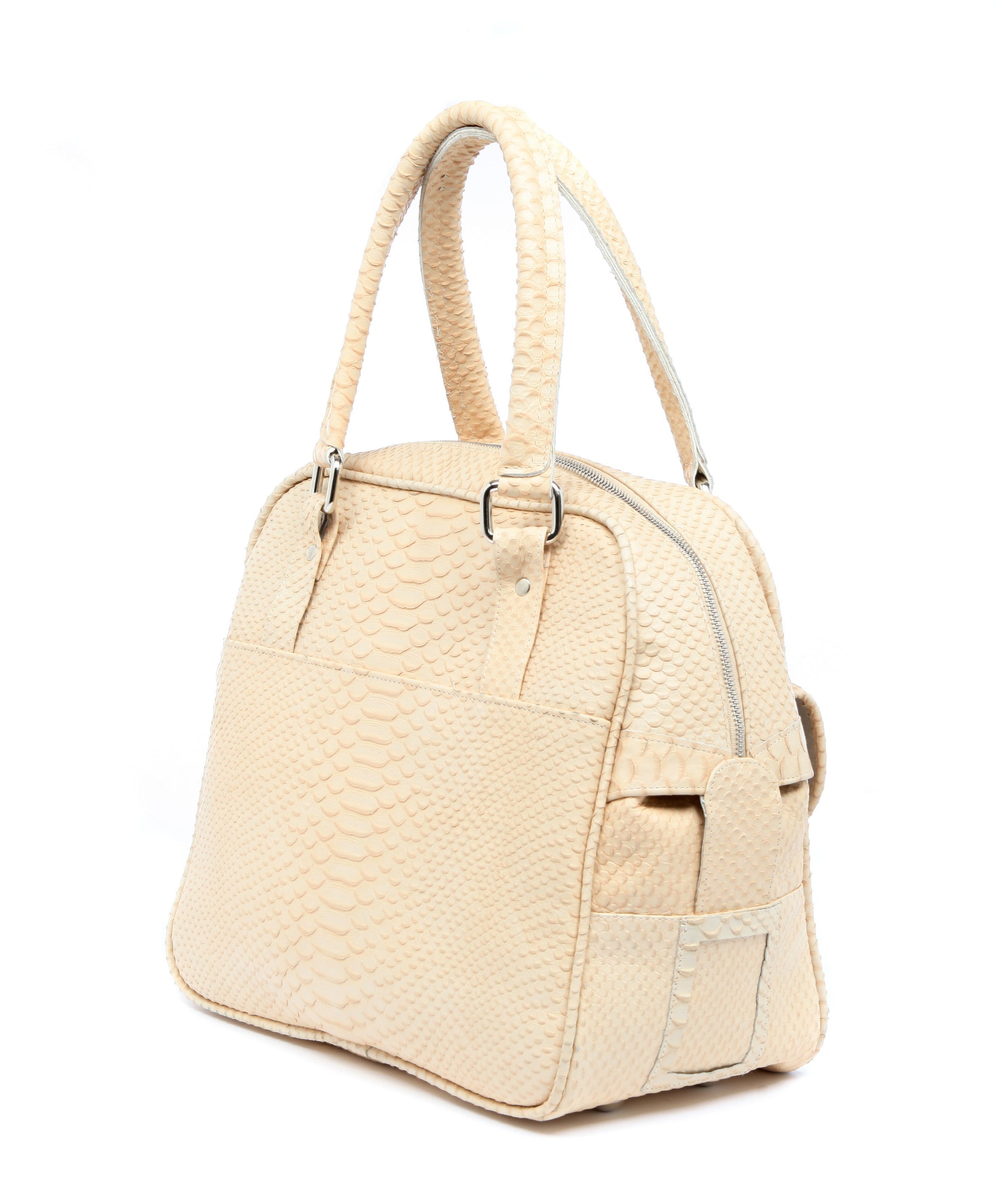 Cream Snakeskin Print Leather Bag
