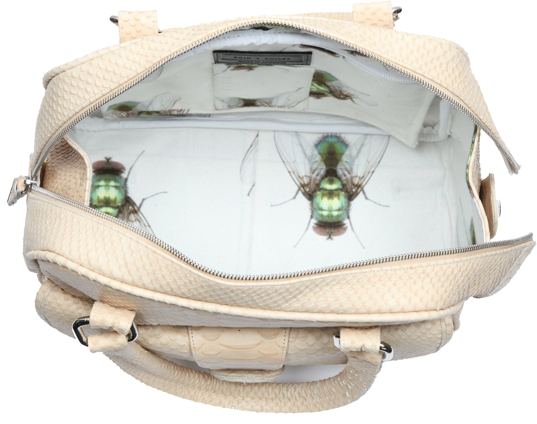 Cream Snakeskin Print Leather Bag