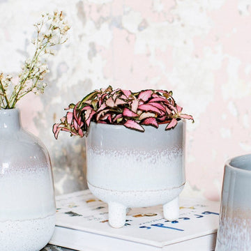 Bohemian grey stoneware planter, handcrafted glazed ombre small plant pot for cacti, unique reactive glaze finish by Ella James at brixbailey.com