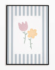 Flowers Print - Pale Blue Stripes
