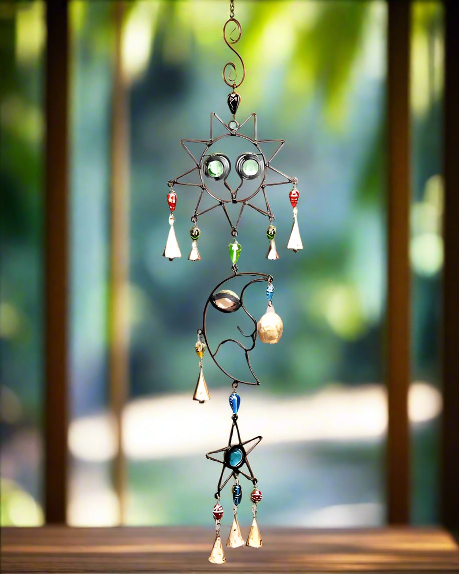 Celestial Sun and Moon Chime with  Beads-1